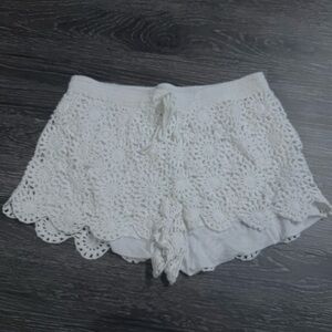 High Waist White Crochet Shorts